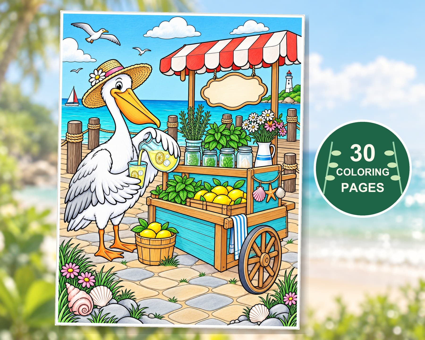 Adult Summer Coloring Pages, 30 Ocean Animals and Botanical Garden Printable PDF preview 8