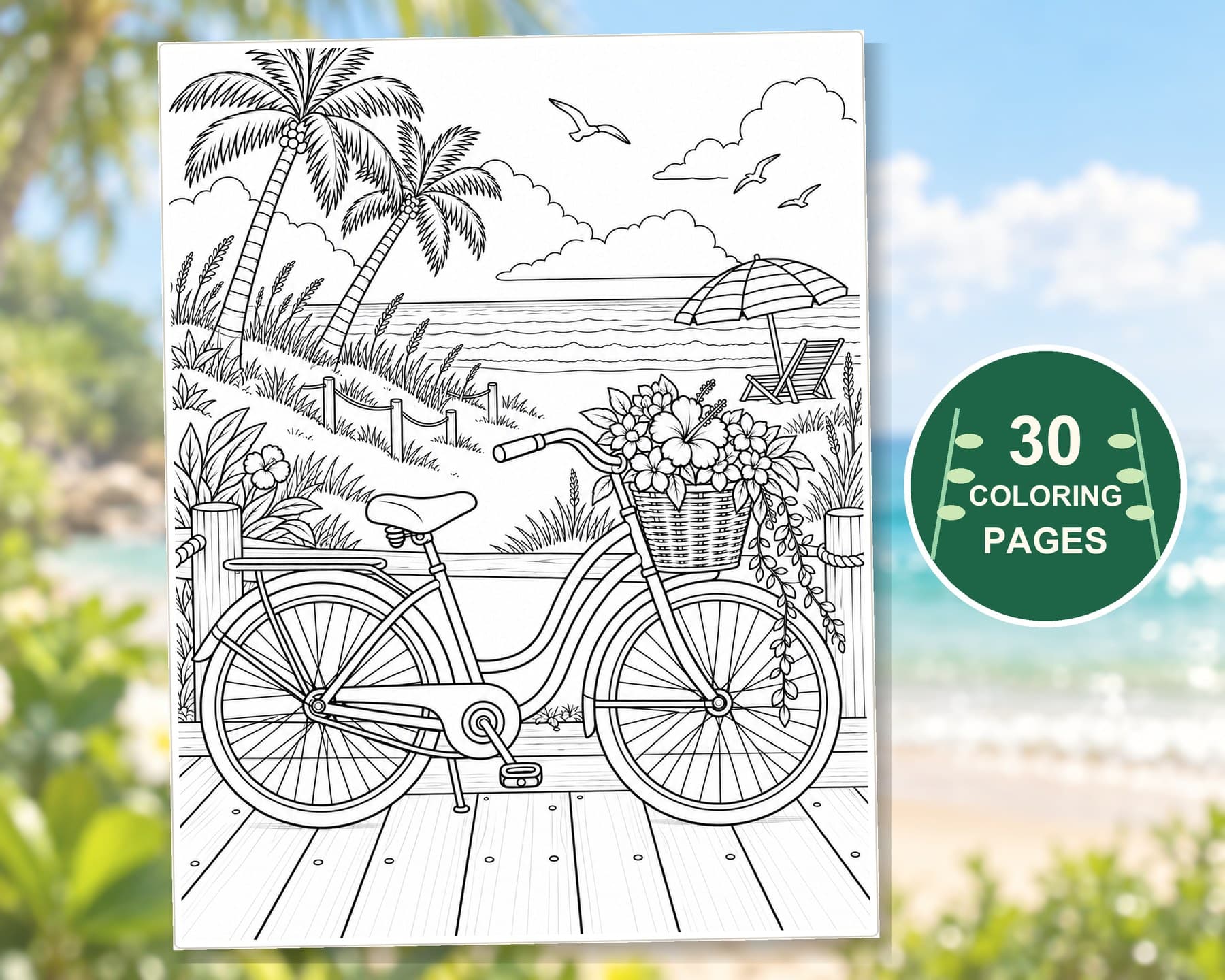 Adult Summer Coloring Pages, 30 Ocean Animals and Botanical Garden Printable PDF preview 9