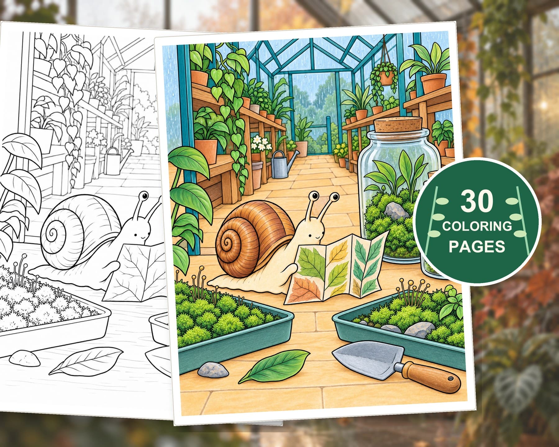 Rainy Greenhouse Reading Retreat: 30 Detailed Coloring Pages preview 2