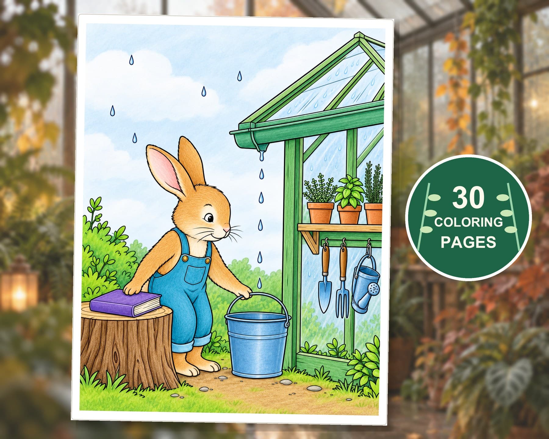 Rainy Greenhouse Reading Retreat: 30 Detailed Coloring Pages preview 3
