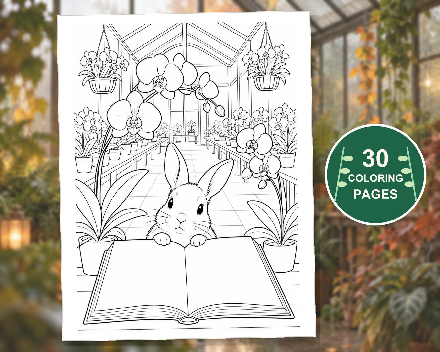 Rainy Greenhouse Reading Retreat: 30 Detailed Coloring Pages preview 4