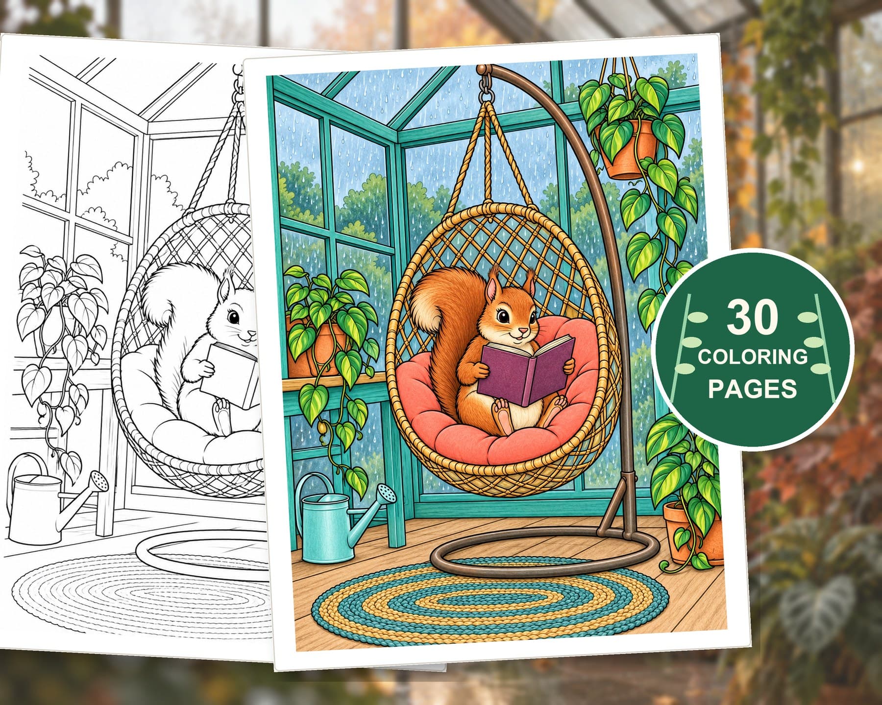 Rainy Greenhouse Reading Retreat: 30 Detailed Coloring Pages preview 5