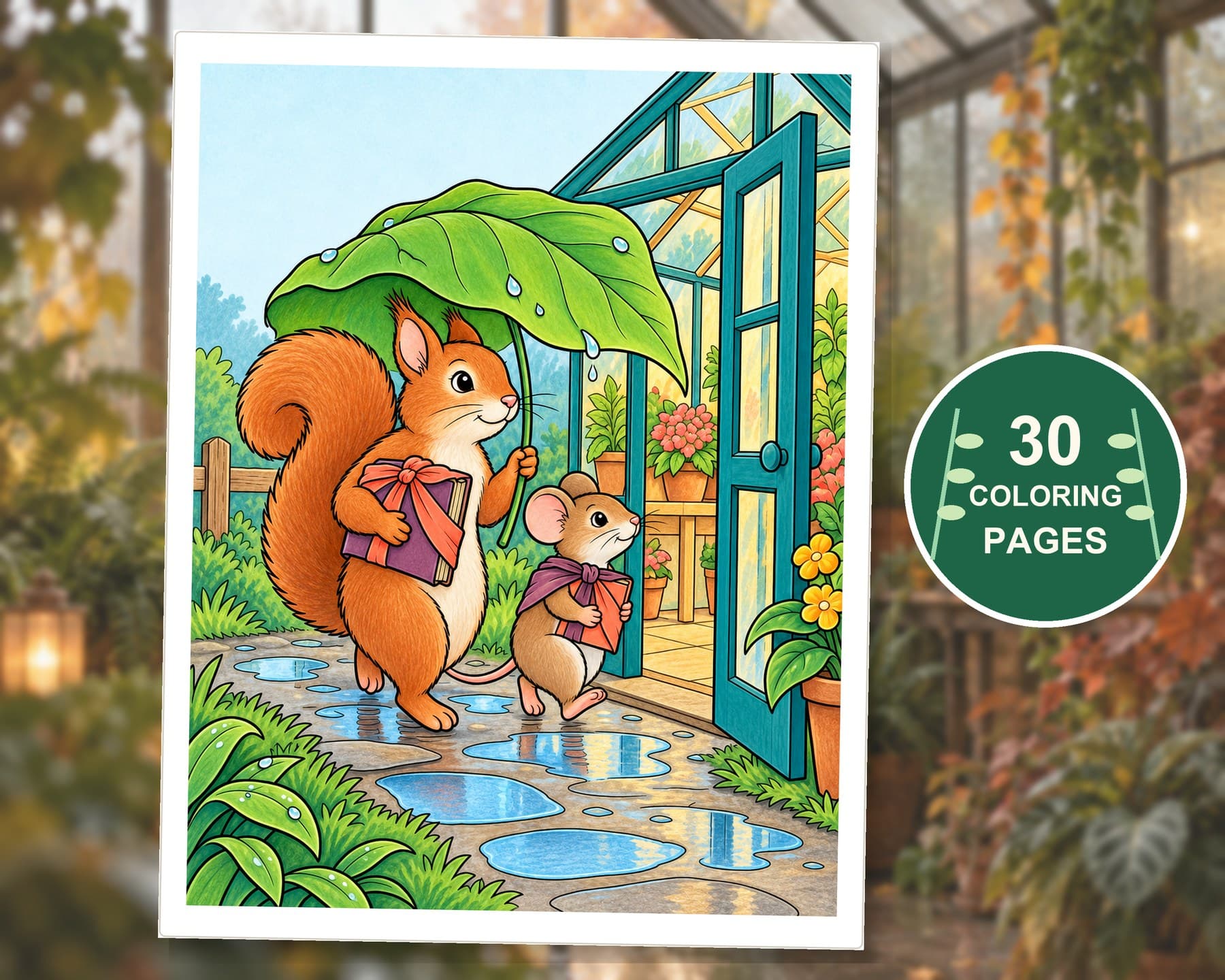 Rainy Greenhouse Reading Retreat: 30 Detailed Coloring Pages preview 8