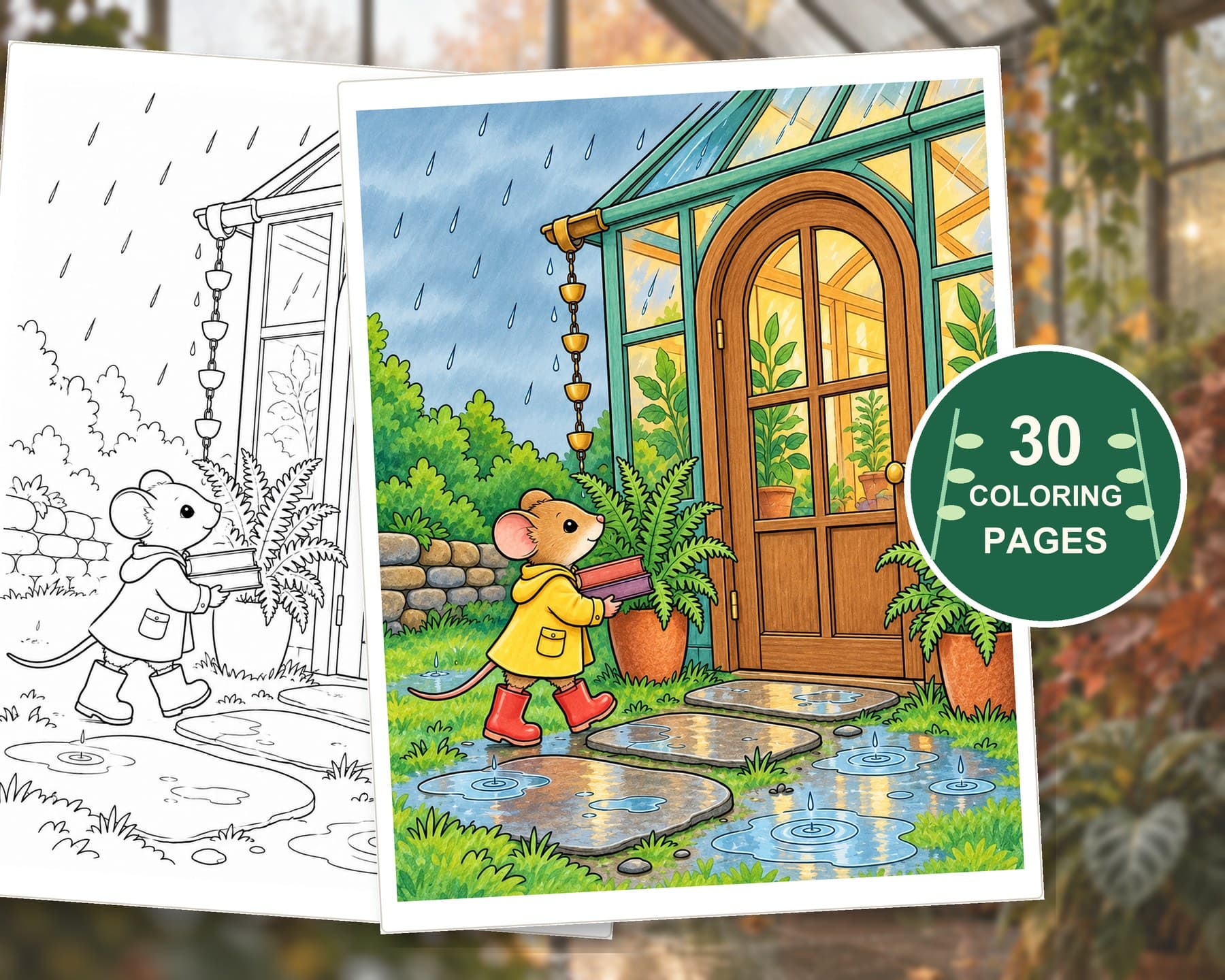 Rainy Greenhouse Reading Retreat: 30 Detailed Coloring Pages